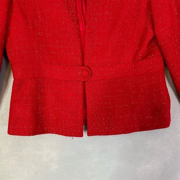 Vintage Adrianna Papell Blazer Jacket Women's Size 14 Red Beaded Holiday Mature - Picture 4 of 14